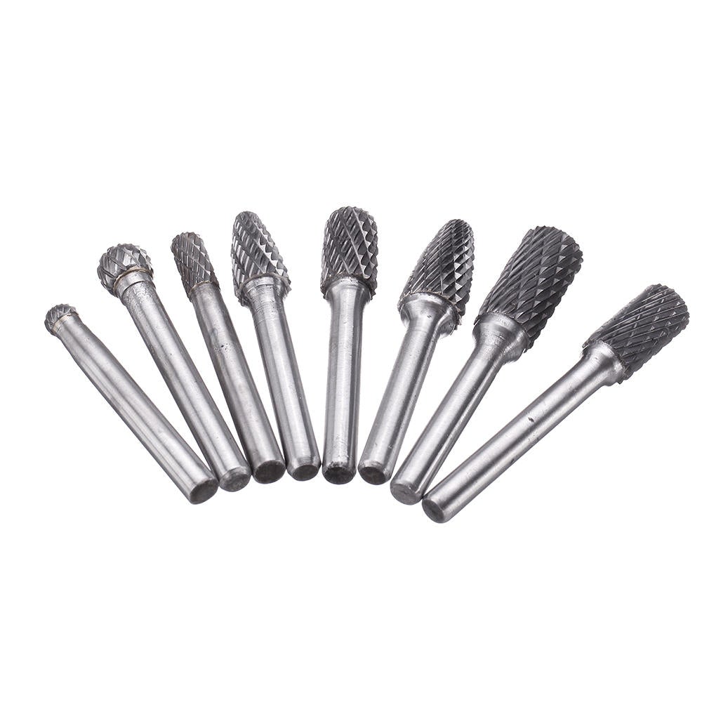 8Pcs 6mm Shank Tungsten Steel Rotary File Set Grinding Head Rasp Burrs Abrasive Tool
