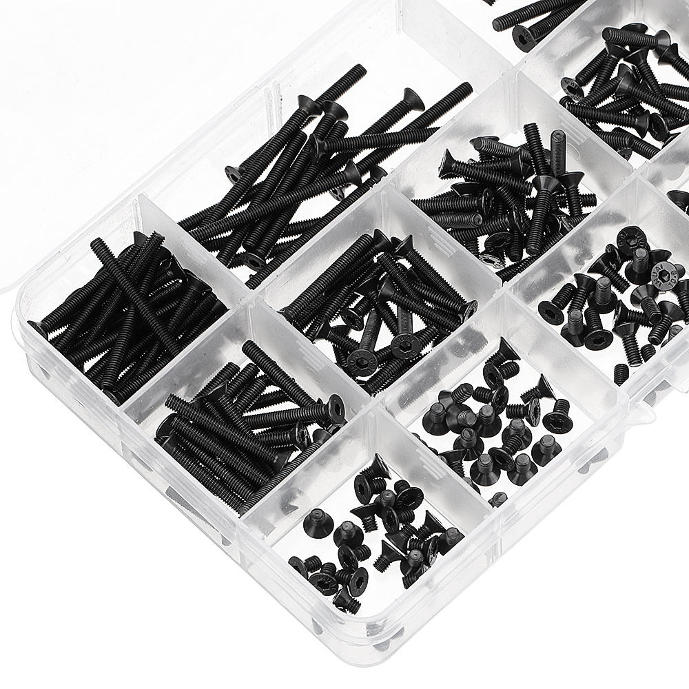 260Pcs M3 10.9 Grade Carbon Steel Hex Socket Flat Countersunk Head Screw Bolts Assortment Set