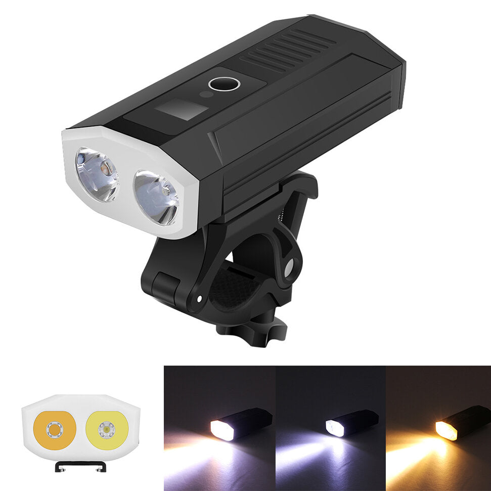 2* L2 1500LM Smart Power Indicator 5200mAh Rechargable Wide Angle IP65 Waterproof Bike Light Power Bank