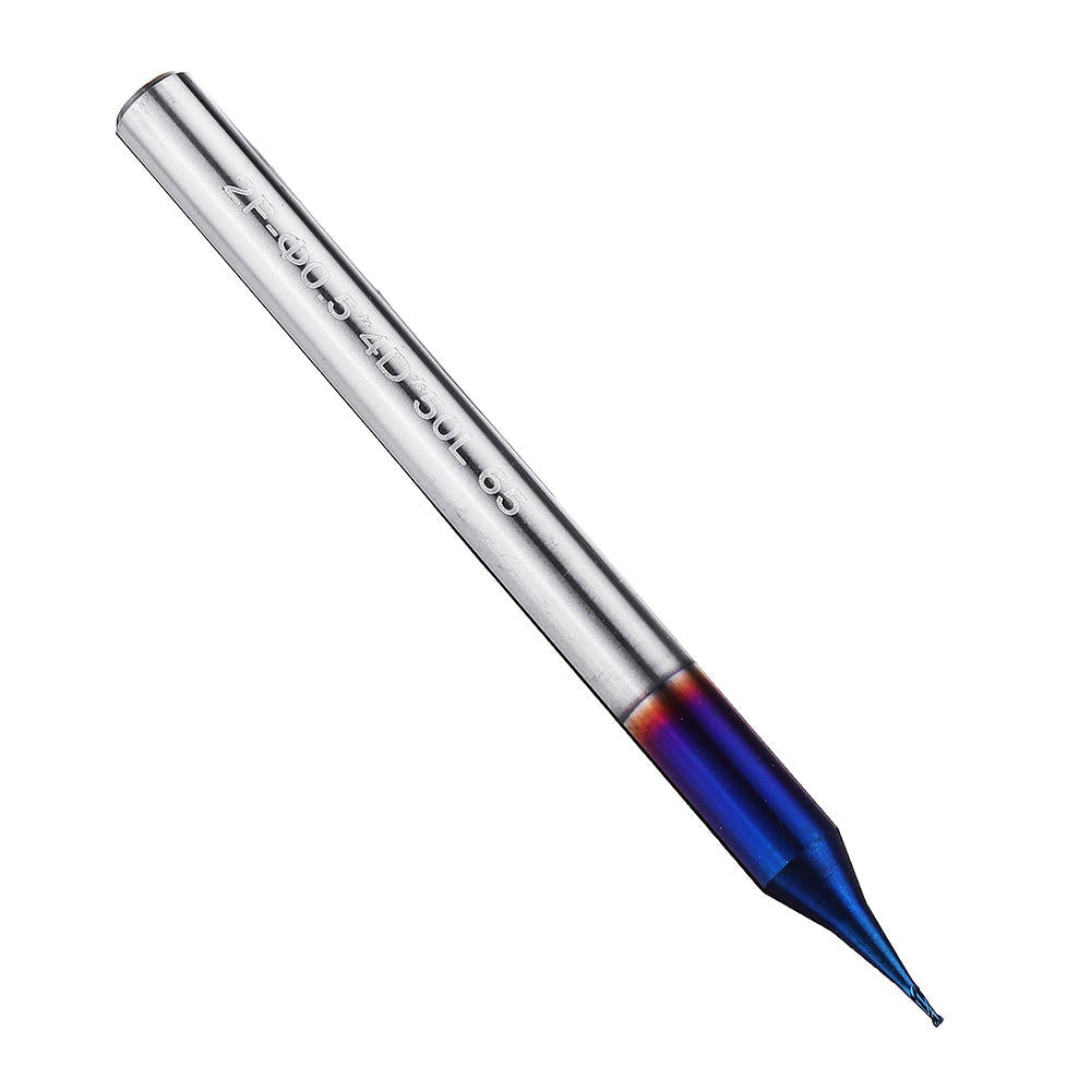 4pcs 2 Flutes HRC65 Milling Cutter 0.5-0.9mm Nano Blue Coating Carbide End Mill