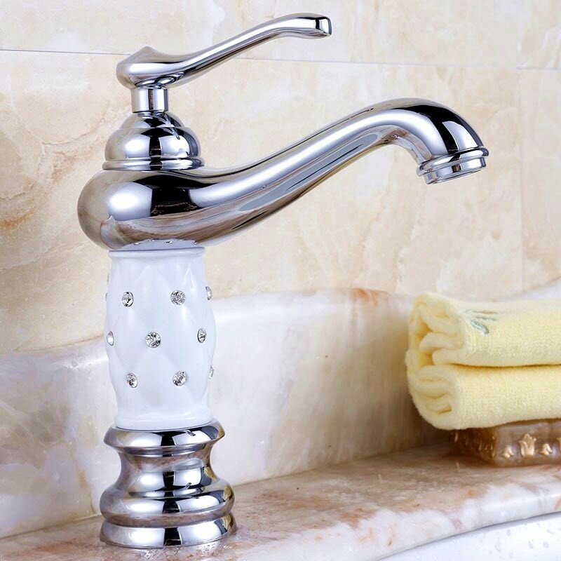 Modern Brass Finish White Single Handle Bathroom Kitchen Sink Faucet Mix Tap