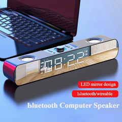 Bluetooth 5.0 Speaker Stereo Subwoofer Bass Four-Units Noise Reduction FM Radio TF Card AUX-In Alarm Clock 1500mAh LED Mirror Display Soundbar