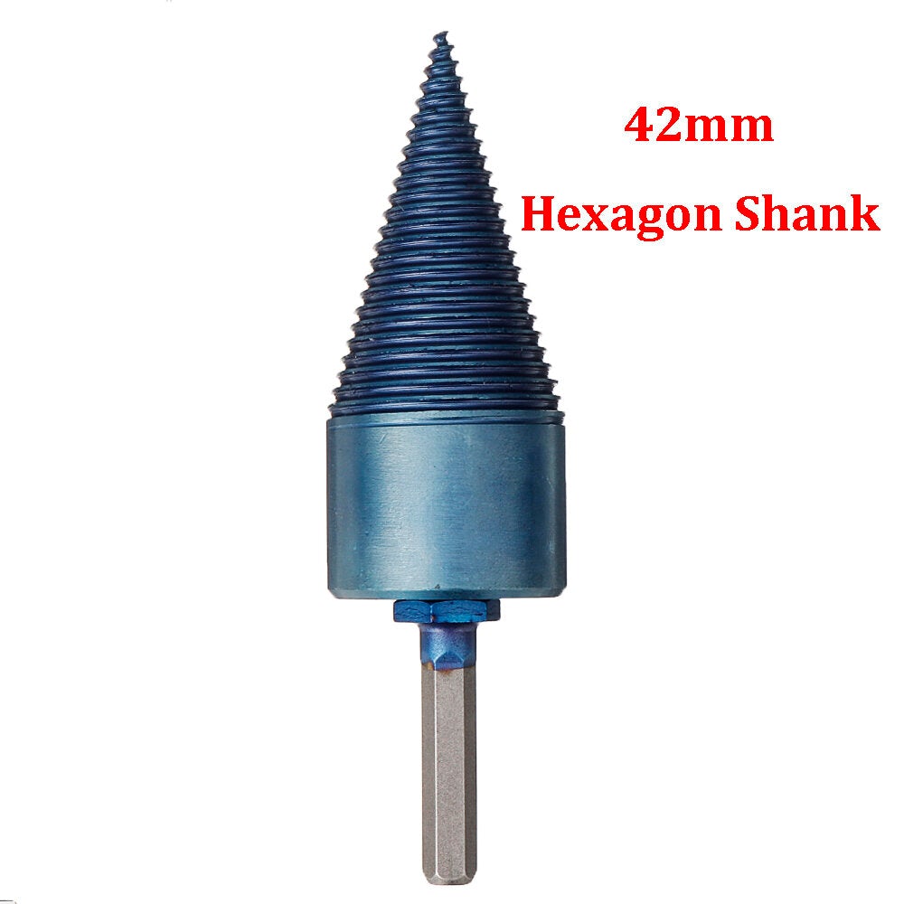 32/42mm Nano Blue Coated HSS Round/Square/Hex Shank Firewood Drill Bit Splitter Wood Split Cone For Tree Cutting