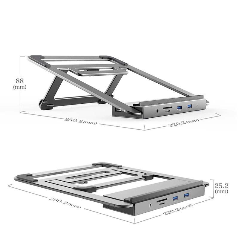 Multifunctional 12-IN-1 Type-C Docking Station Converter With Macbook Cooling Holder
