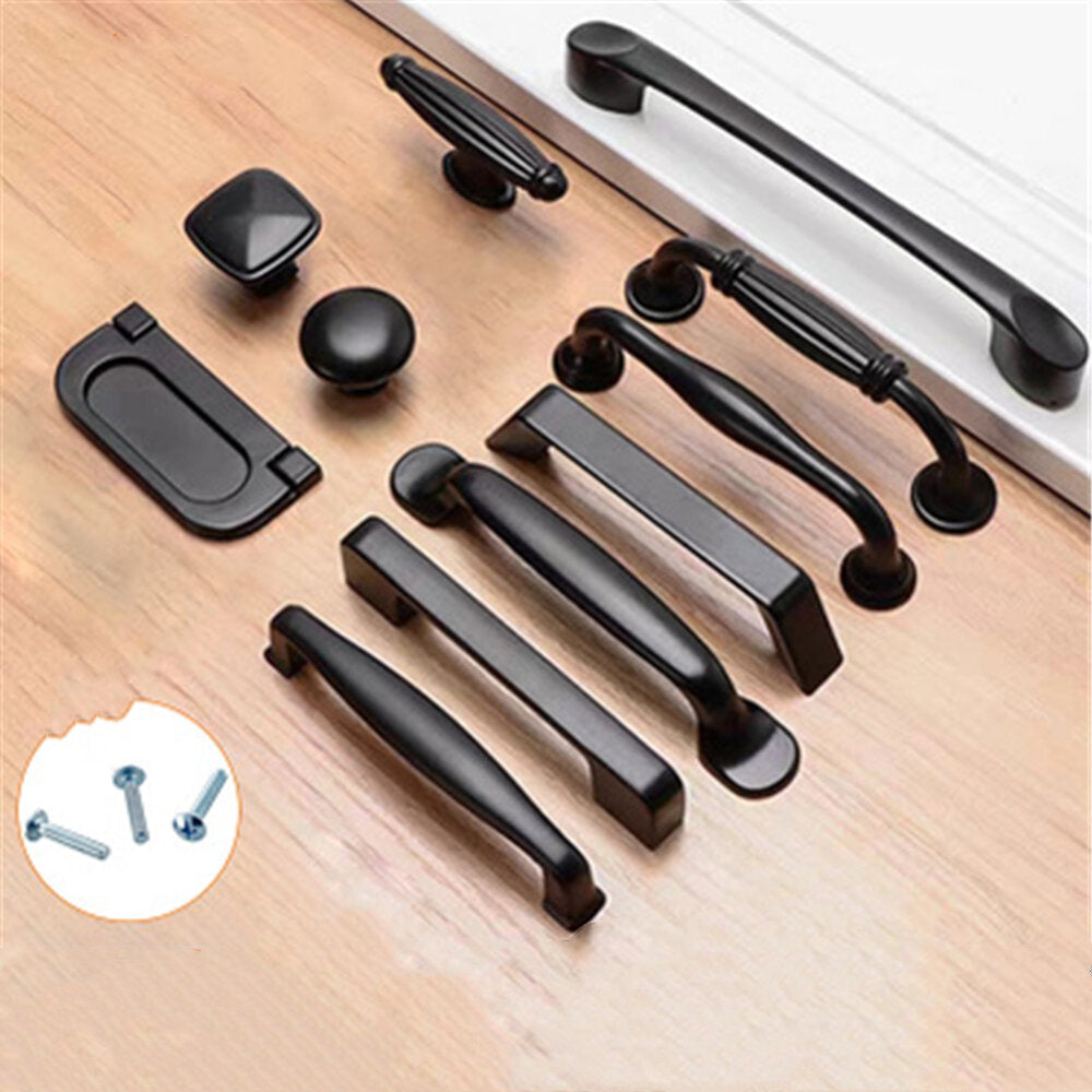 Aluminum Alloy Black Handles For Furniture Cabinet Knobs And Handles Kitchen Handles Drawer Knobs Cabinet Pulls Cupboard Handles Knobs