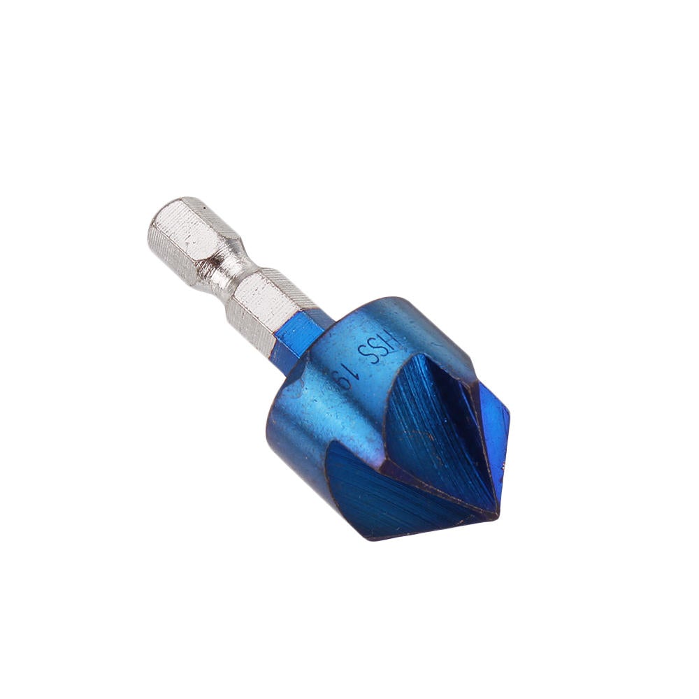 6pcs 6-19mm Countersink Drill Bit 5 Flutes Hex Shank Nano Blue Coated Chamfer Cutter Set