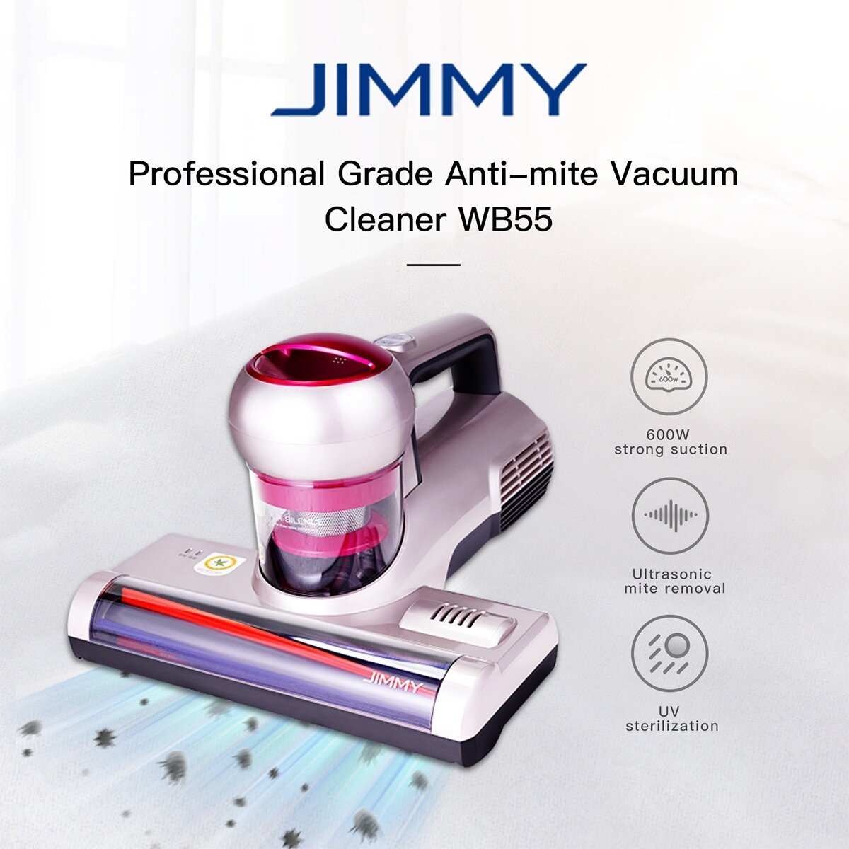 Ultrasonic Anti-Mites Vacuum Cleaner 2 Modes 600W Large Suction Power Cyclonic Filtration System