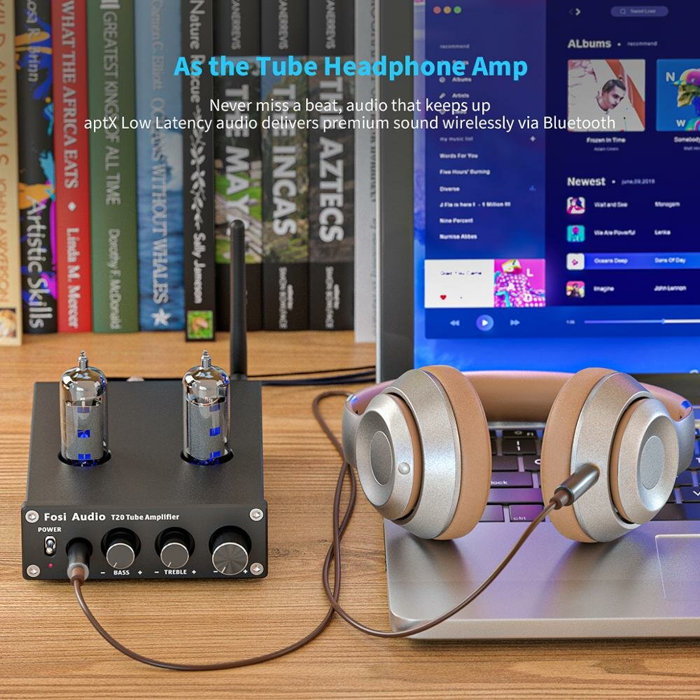 Bluetooth Tube Amplifier Stereo Receiver 2 Channel Class D Digital Mini Hi-Fi Power Amp Preamp Compact Integrated Headphone for Home Passive Speakers