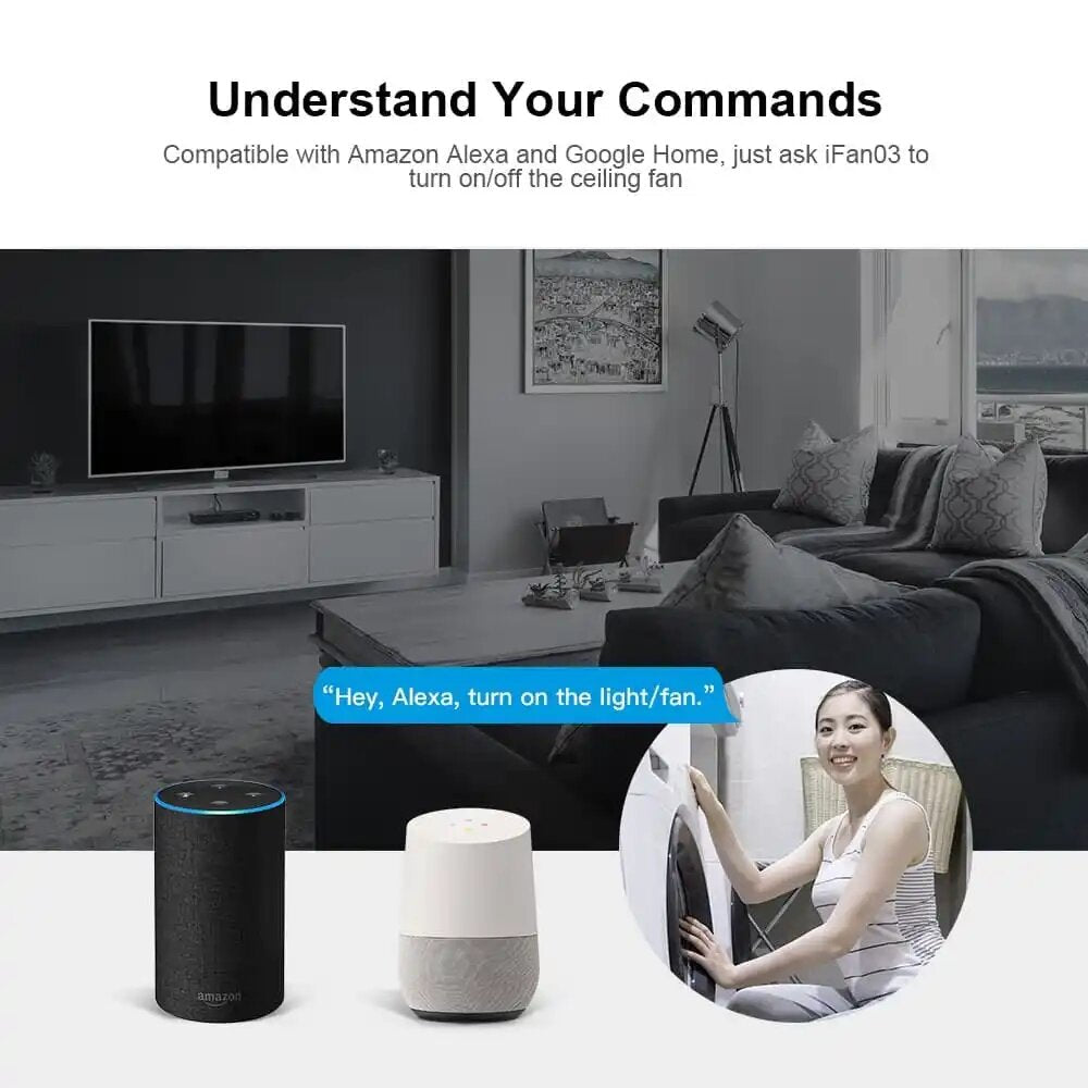 WiFi Ceiling Fan And Light Controller 100-120V eWeLink APP/ 433MHz RF Remote Control Smart Home Works Alexa