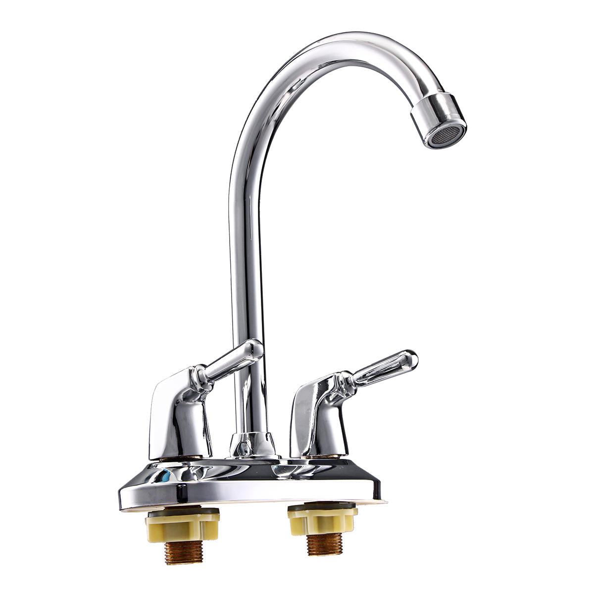 Kitchen Water Tap Dual Handle Faucet 360 Double Spout Sink Basin Mixer Bathroom