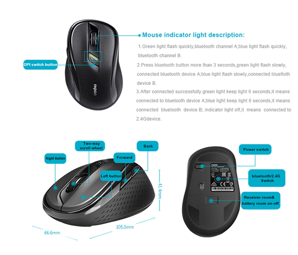 Business Keyboard Mouse Combo Multi-Mode Wireless 110-Key Hand Rest Keyboard Mute Buttons 600-1600DPI Optical Mouse Set for Office Computer PC