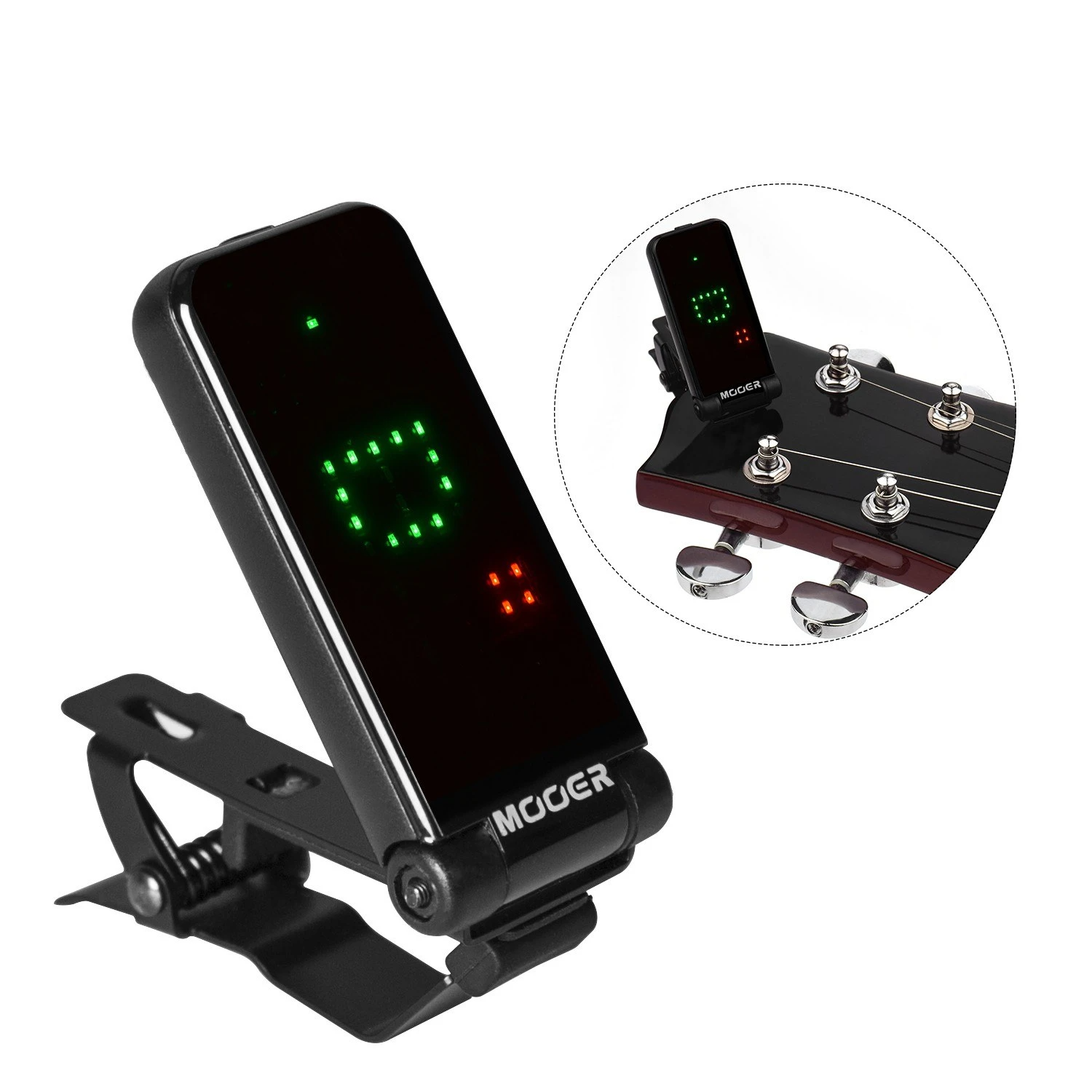 Guitar Bass Clip-On Tuner Gravity Sensitive Full-Screen Display 180° Rotatable Metal Clip