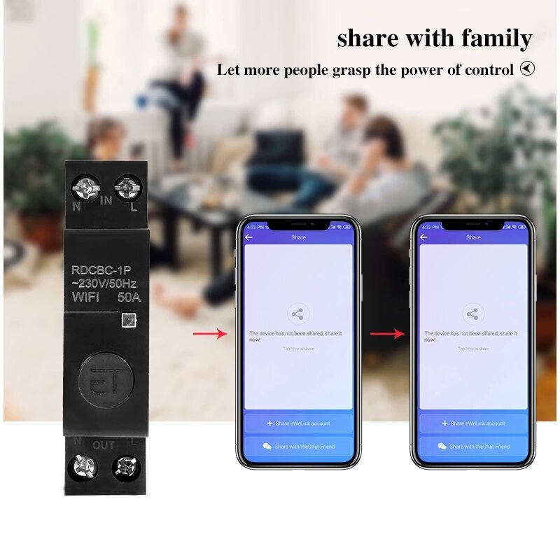 1P 50A 18mm WiFi Smart Circuit Breaker Remote Control Switch Works with Amazon Alexa Google Home