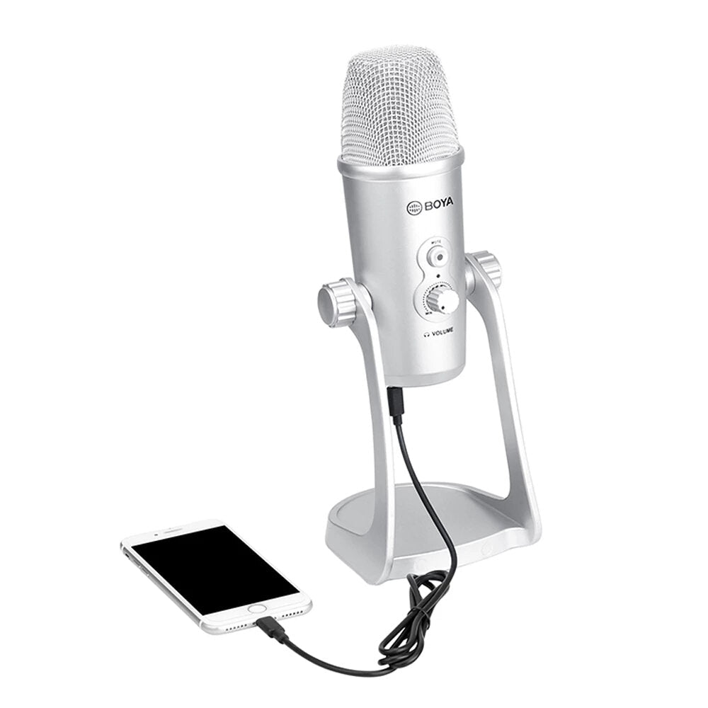 USB Microphone Stereo Condenser Mic for iPhone Android Smartphone Windows Computer Laptop PC Live Broadcast Interview