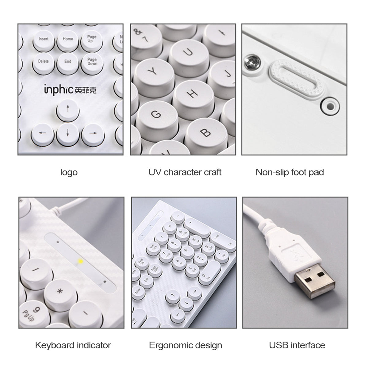 104 Keys Computer Keyboard USB Wired Punk Round Keycaps Mechanical Feeling Gaming Keyboard