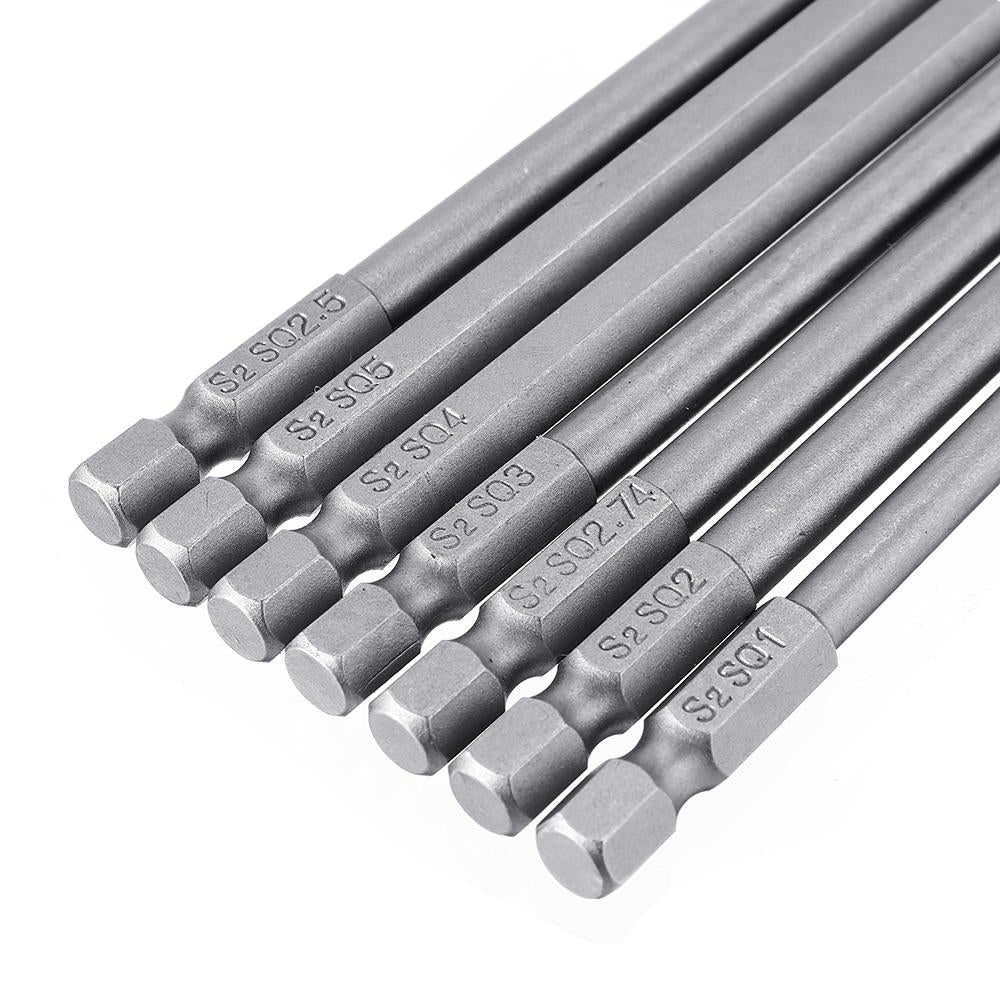7pcs 150mm Square Screwdriver Bits 1/4 Inch Hex Shank Screwdriver Bit