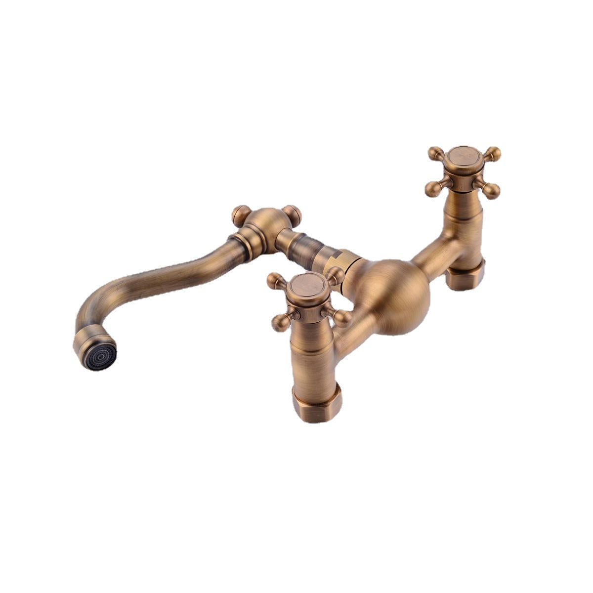 European Type Pure Copper Double Handle Cold Heat Enters Wall Faucet Rotate 360 Kitchen
