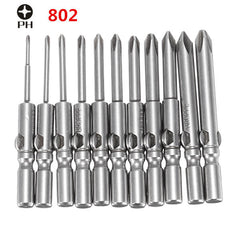 11Pcs 802 1.6-6.0mm Cross-Screwdriver Bits Set 6mm Round Shank Electric Screwdriver Bits