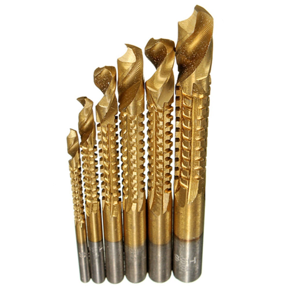 6Pcs Titanium Coated Twist Drill Bits Wood Metal Plastic Cutting Saw Bit Set