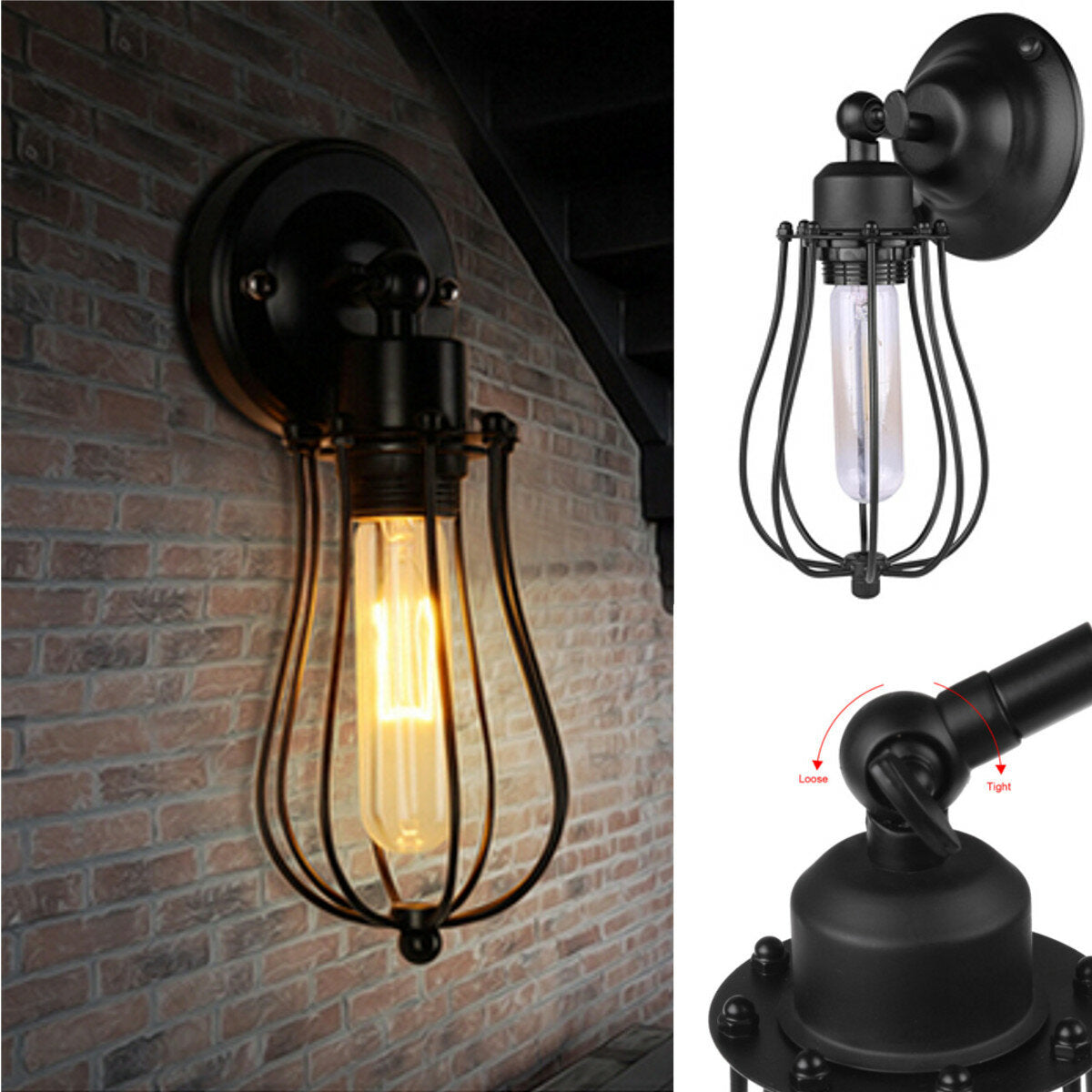 40W Rustic Vintage Wall Light Industrial Style Iron Sconce Lamp Wired Cage Fixture 220V