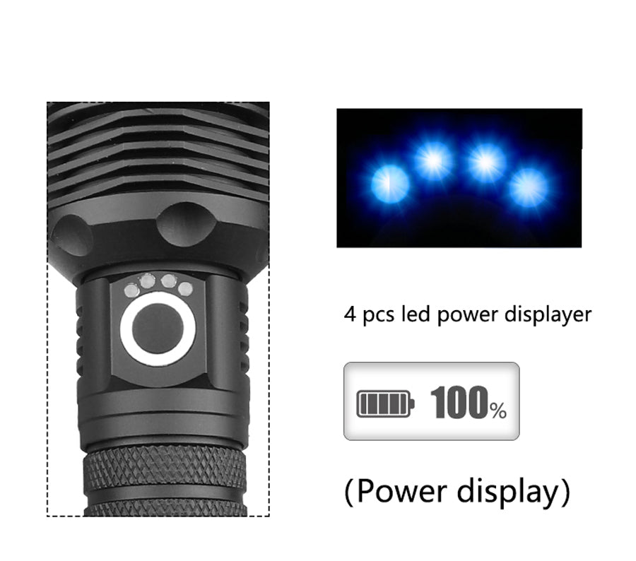  LED 3 Modes USB Rechargeable Telescopic Zoom LED Flashlight 18650/26650