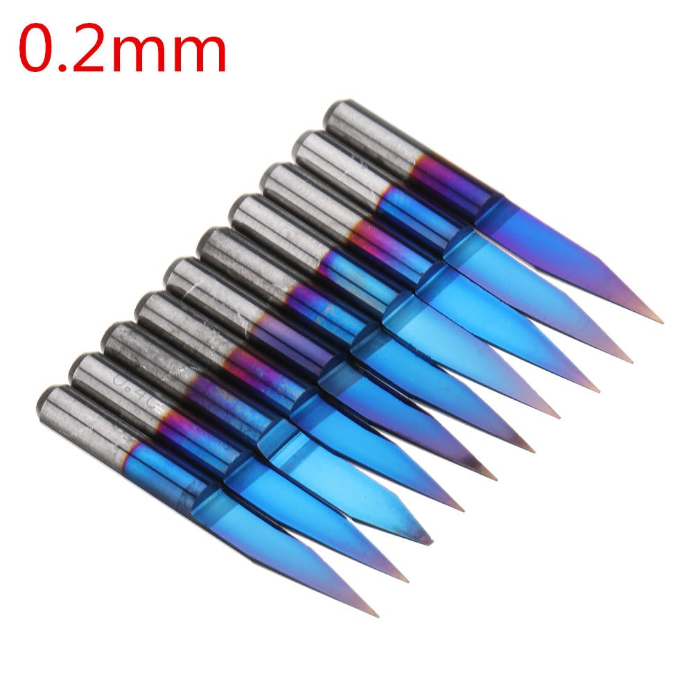10pcs 0.1-0.7mm 20 Degree Engraving Bit Blue Nano Coated Carbide Flat Bottom PCB Engraving Bit CNC Router Tool
