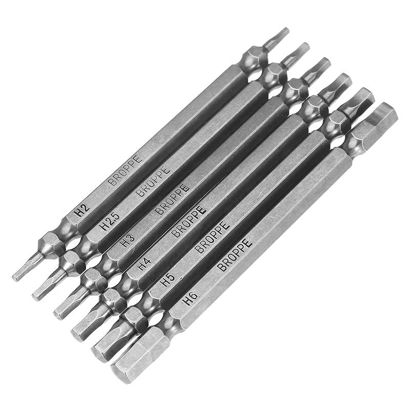 6pcs Double Hex Head Magnetic Screwdriver Bits H2-H6 100mm Long 1/4 Inch Hex Shank
