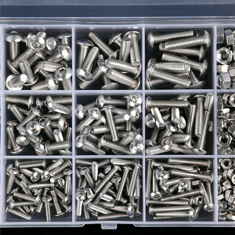 500pPCS Stainless Steel Hex Socket Cap Head Bolts Screws Nuts M3 M4 M5 304 Kit
