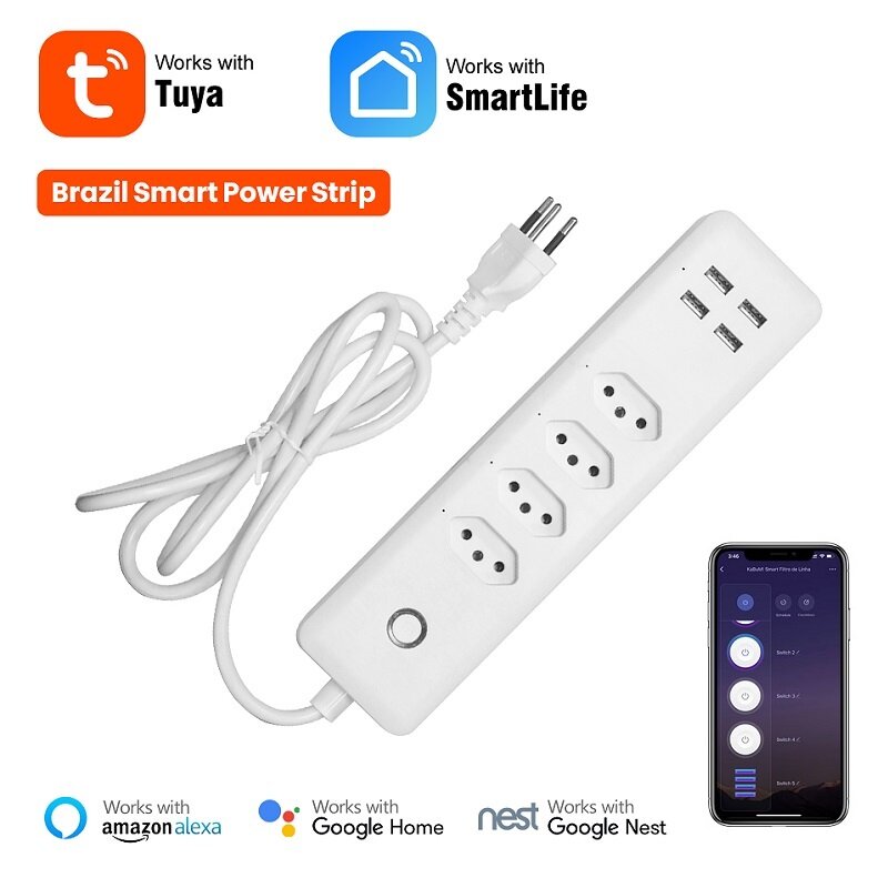 WiFi Smart Power Strip with 4 Outlets 4USB Ports 1.4m Extension Cord Voice works with Alexa Google Home