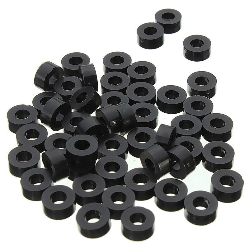 200Pcs Flat Nylon Washer Black Round Spacer Washer Standoff Fastener Hardware 7*4*L