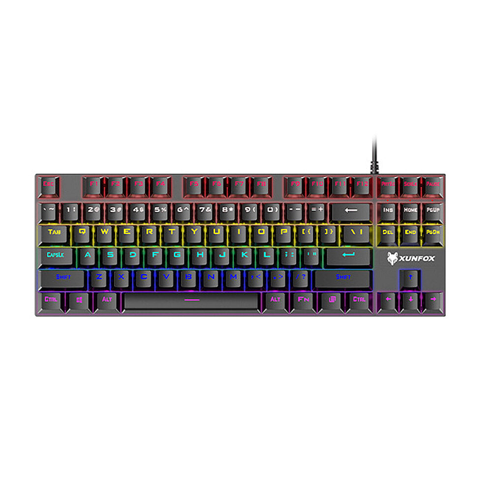 Mechanical Keyboard 87 Keys Mixed-Color Keycaps Blue Switch USB Wired Rainbow Light 80% TKL Layout Gaming Keyboard