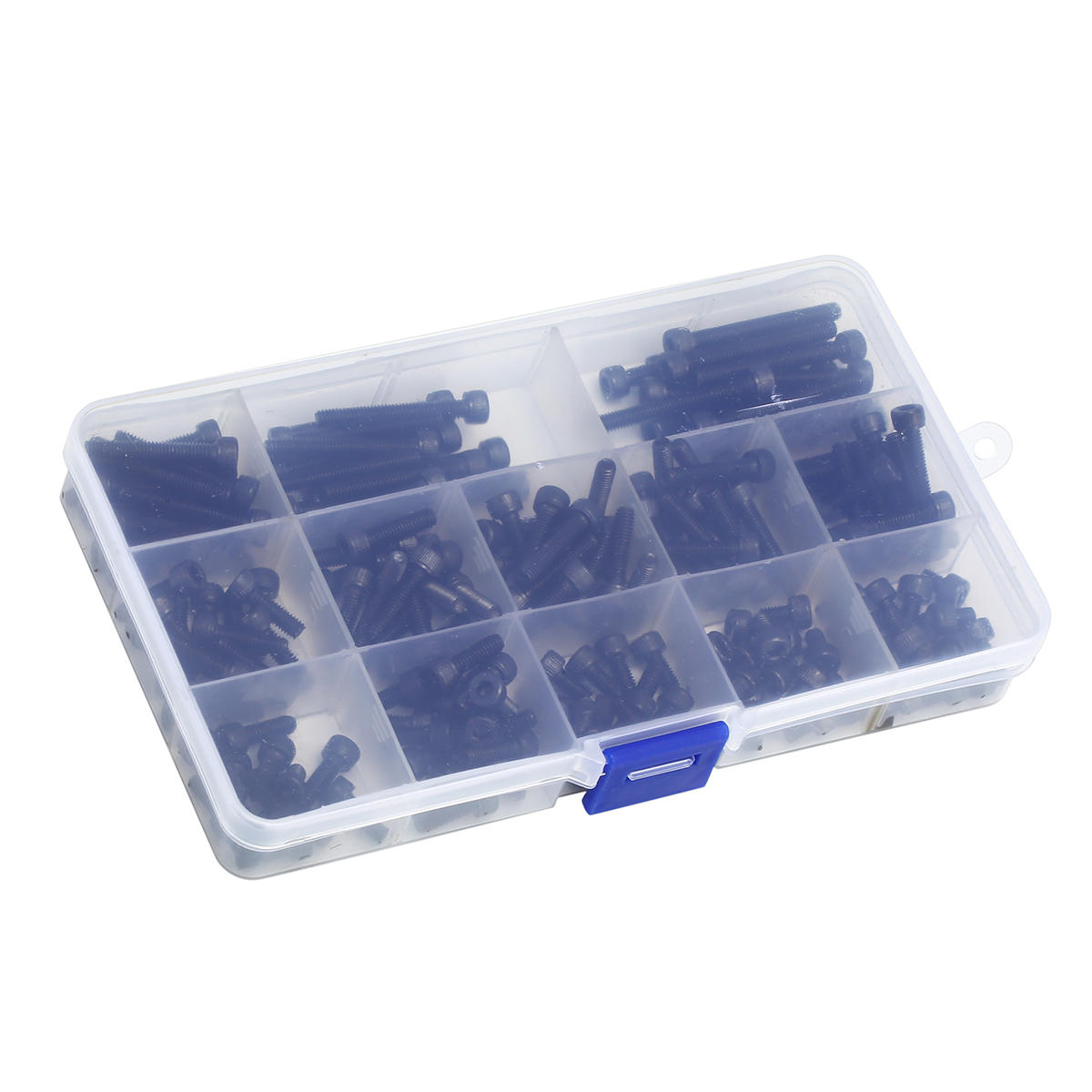 195Pcs M4 12.9 Grade Carbon Steel Hex Socket Cap Head Screw Bolts Assortment Set