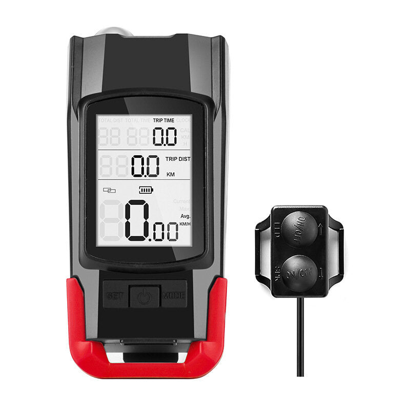 3-in-1 Bicycle Speedometer Wireless USB Rechargeable Double T6 LED Bike Light Bike Computer with Alarm Horn