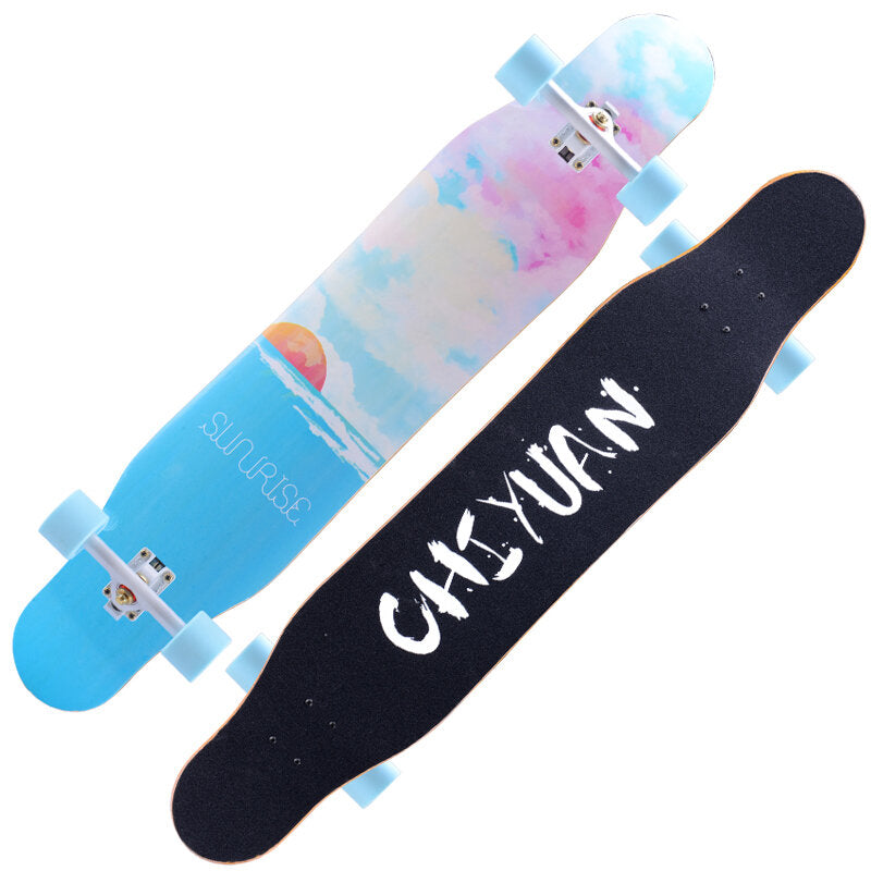 118x23cm 7-layer Maple Longboard with Silent Bearing and Sandpaper Brush Street Dance Board with Flashing Wheel