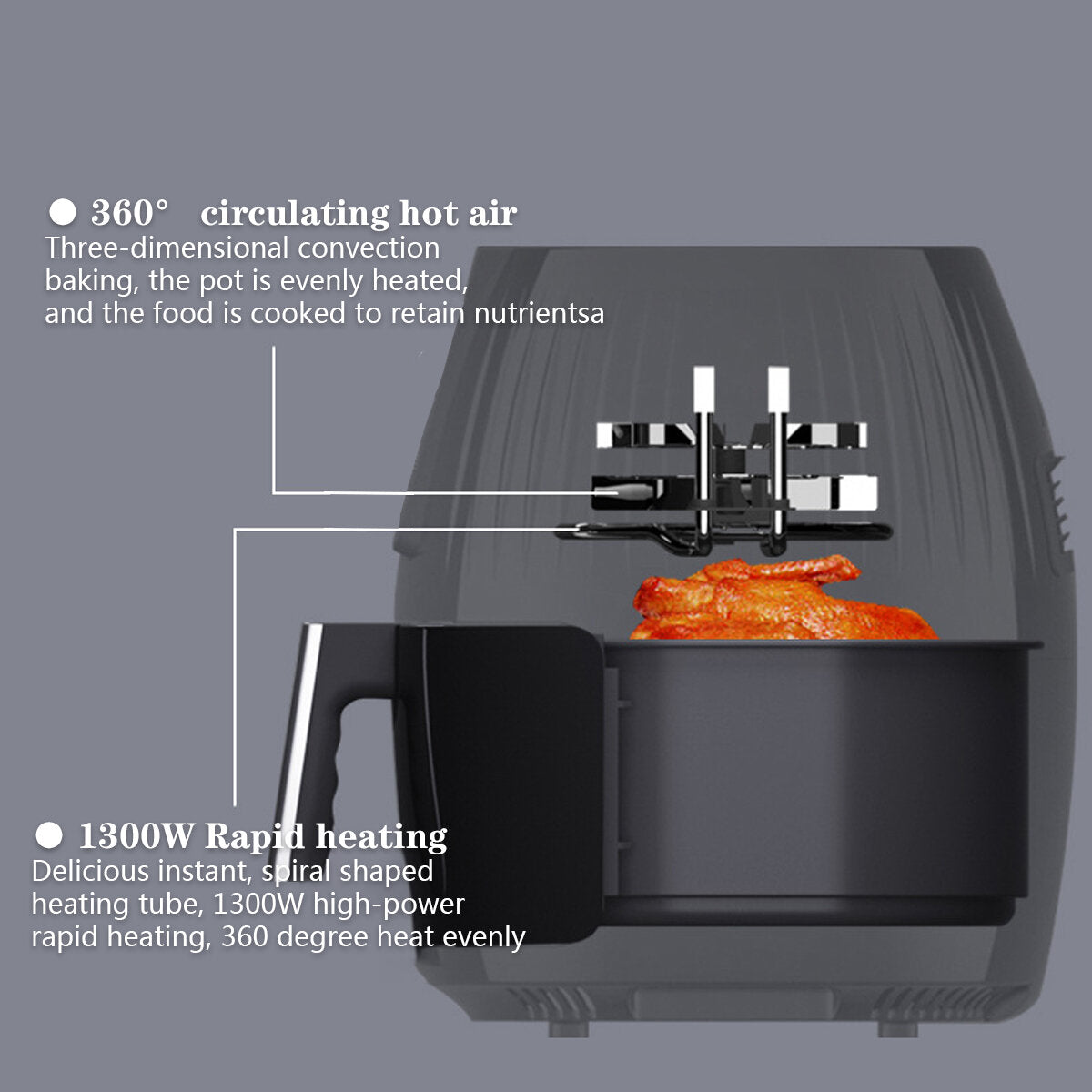 1300W Electric Hot Air Fryers Oven Oilless Cooker 5.5L Large Capacity Touch Screen 360 Cycle Heating with Non Stick Pot Liner