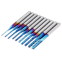 10pcs 0.8-3mm Blue NACO Coating PCB Milling Cutter Engraving Carbide Bits for CNC Engraving Machine