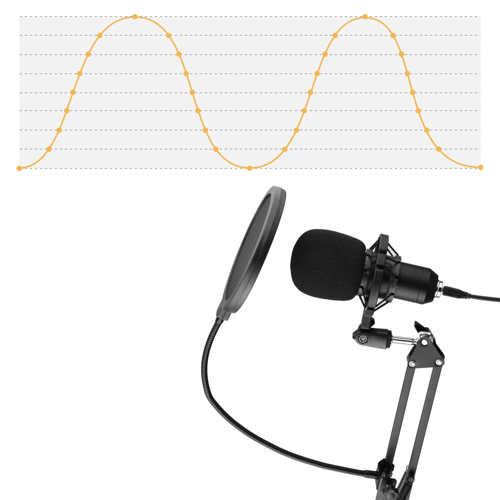 USB Condenser Microphone Set with Desk Mounting Clamp Scissor Arm Stand Pop Filter Muff Shock Mount Cable