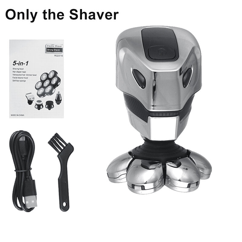 5 in 1 7D Electric Rotary Shaver Wet & Dry Razor Men Bald Head Shavers USB Rechargeable Nose & Ear Hair Trimmer Facial Cleaning Brush