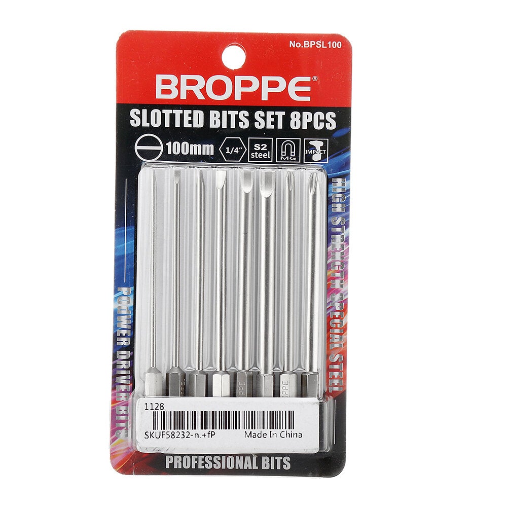 8Pcs 100mm S2 Alloy Steel SL2-SL6 Magnetic Flat Head and Cross Head Screwdriver Bits 1/4 Inch Hex Shank