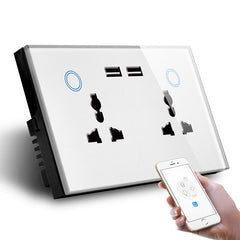Smart WiFi Switch Double Universal Outlet with USB Compatible with Alexa and Google Home Power Metering Functioon 147mm*86mm