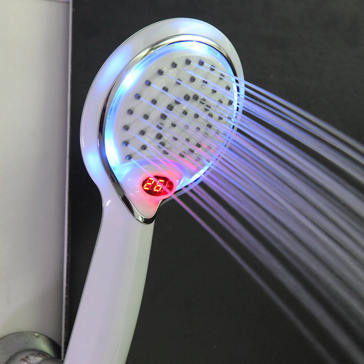 LED Light Shower Head Bathroom Handheld Digital Display Adjustable Water Speed