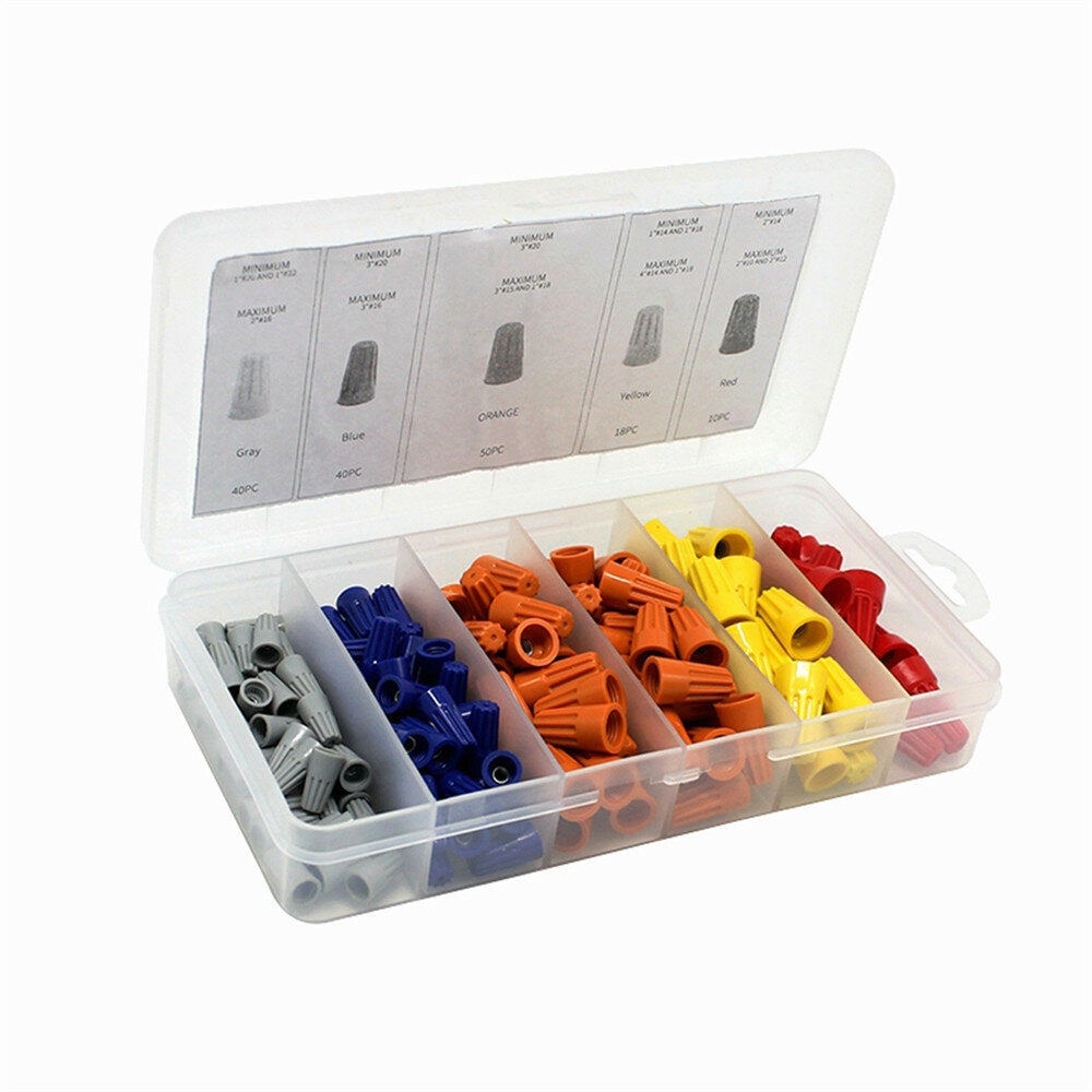 158pcs Wire Connector Terminal Twist Electrical Nut Spring Cap Assortment Set Kit