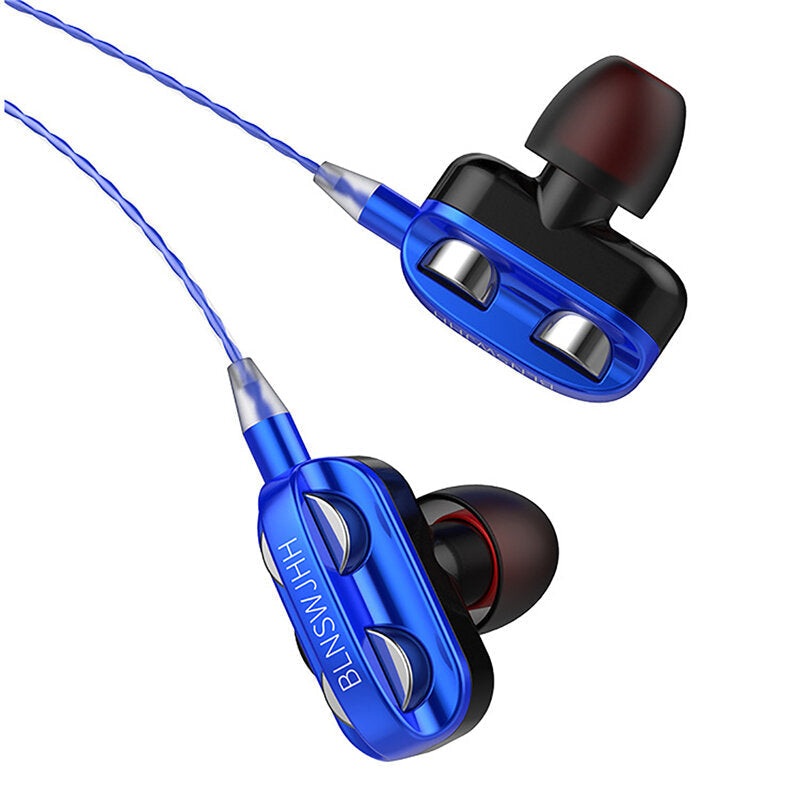 Wired Headphones Dual Dynamic Drivers 4 Speakers Noise Reduction Headset Line-Control In-Ear Earphones