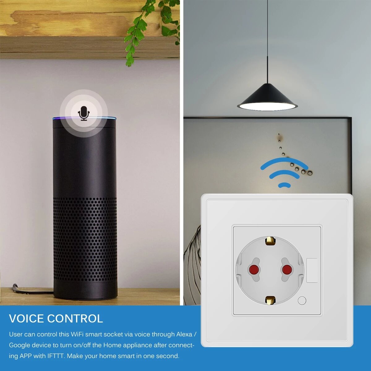 WIFI Wall Power Socket Plug 10A APP Remote Control Voice Control EU Standard Electrical Outlet Work with Alexa/Google Home
