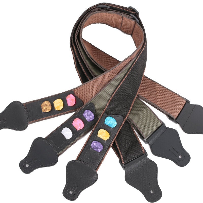 Electric Acoustic Bass Guitar Strap Adjustable Nylon Strap 3 Picks Pick Holder