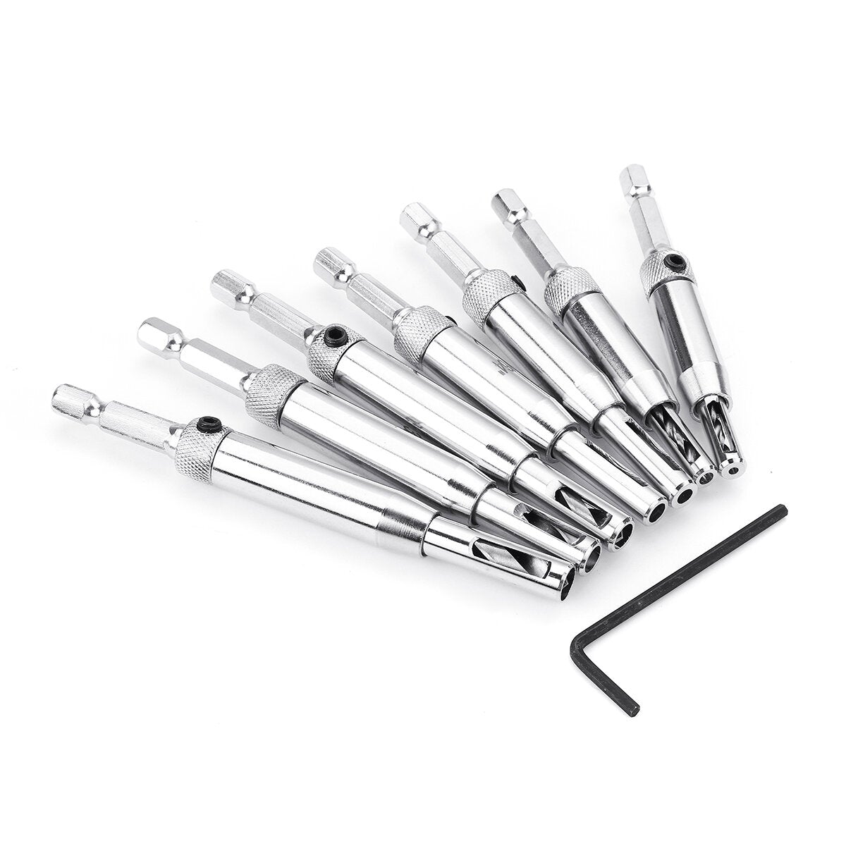 7pcs 1/4 Inch Hex Shank Self Centering Door Lock Cabinet Hinge Drill Bits Set Pilot Hole Saw Tool