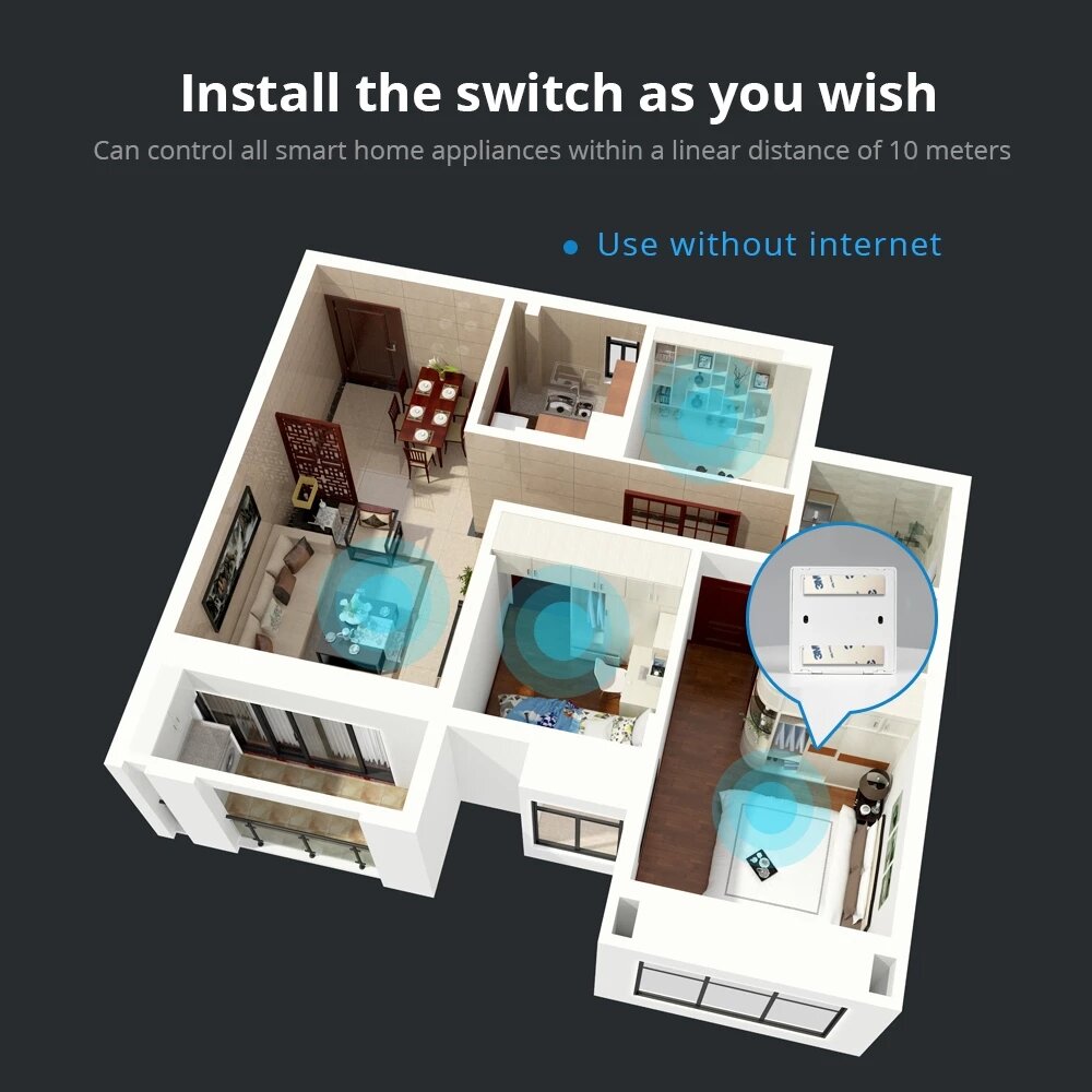 Wireless Switch Battery Wall Remote with Push Button 1 2 3 4 Gangs