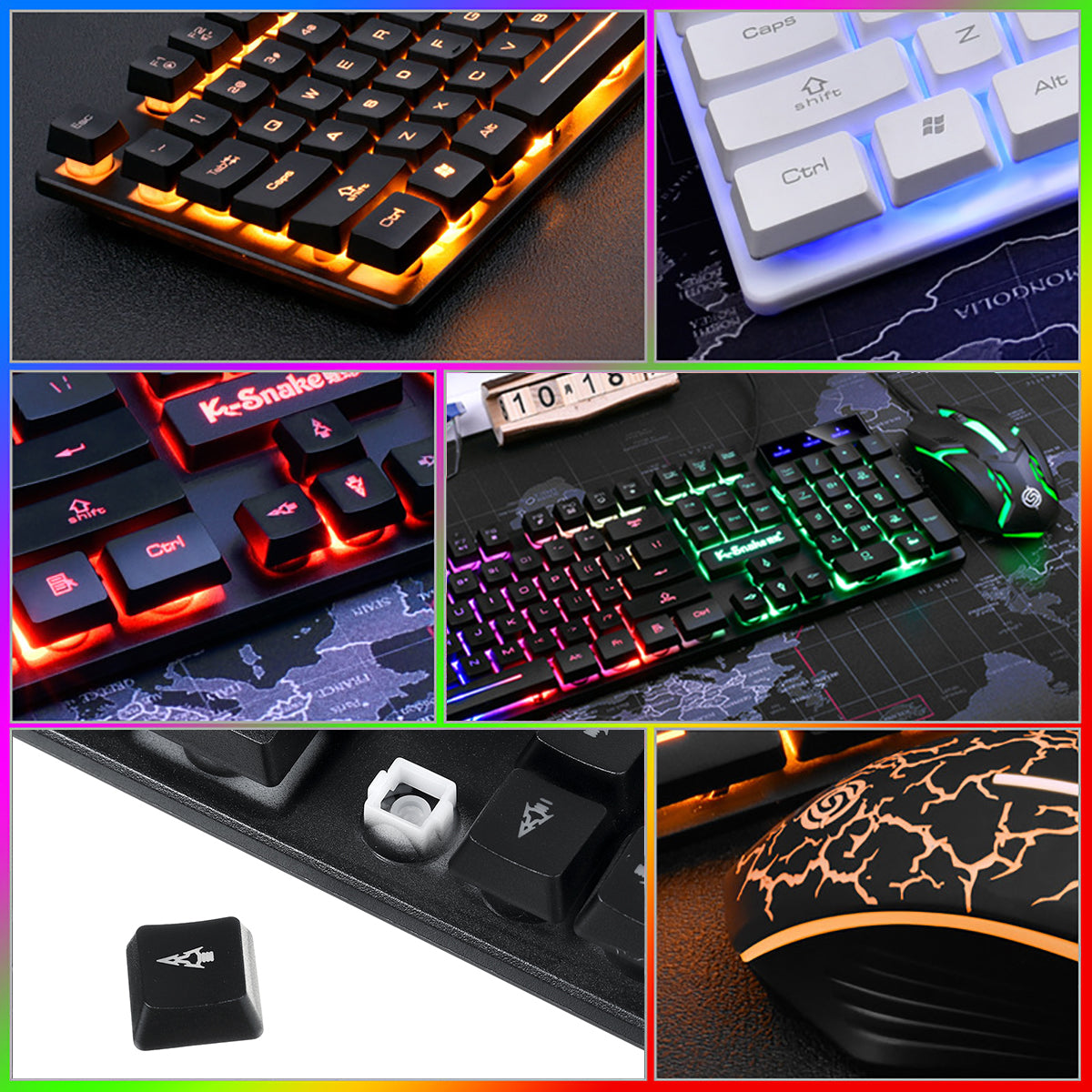 Wired Keyboard & Mouse Set 104 Keys USB Wired Gaming Luminous LED Backlight Keyboard Mouse Combo Home Office Kit for Laptop Computer PC