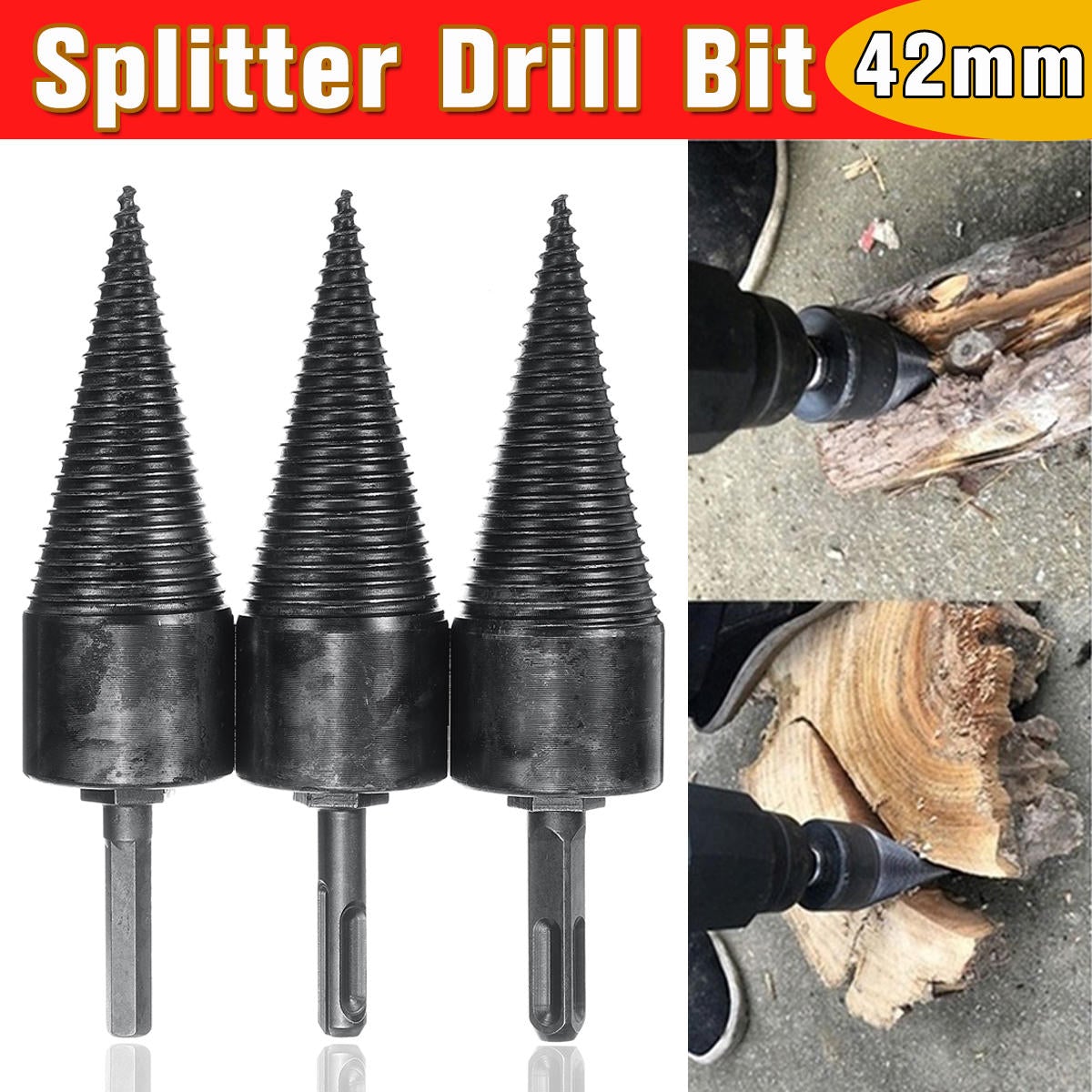42mm High Speed Steel Firewood Splitting Drill Bit Hard Wood Cone Splitter