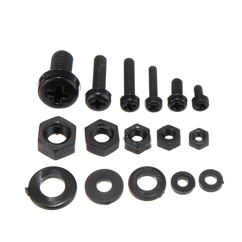 150Pcs Nylon Black P hillips Pan Head Screw Nut Bolt Washers Assortment Kit M2 M2.5 M3 M4 M5